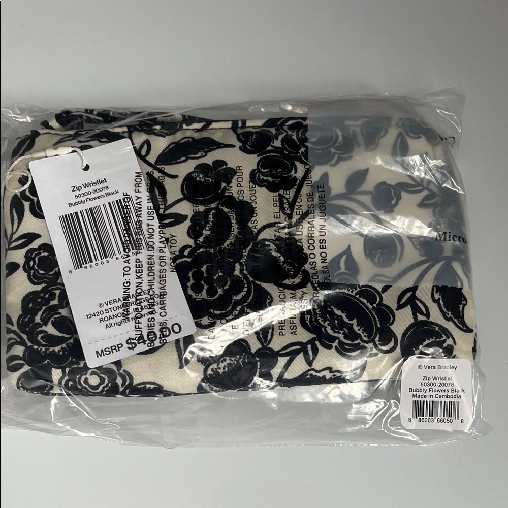 Vera Bradley Floral Black and White Women's wristlet - Picture 2 of 3